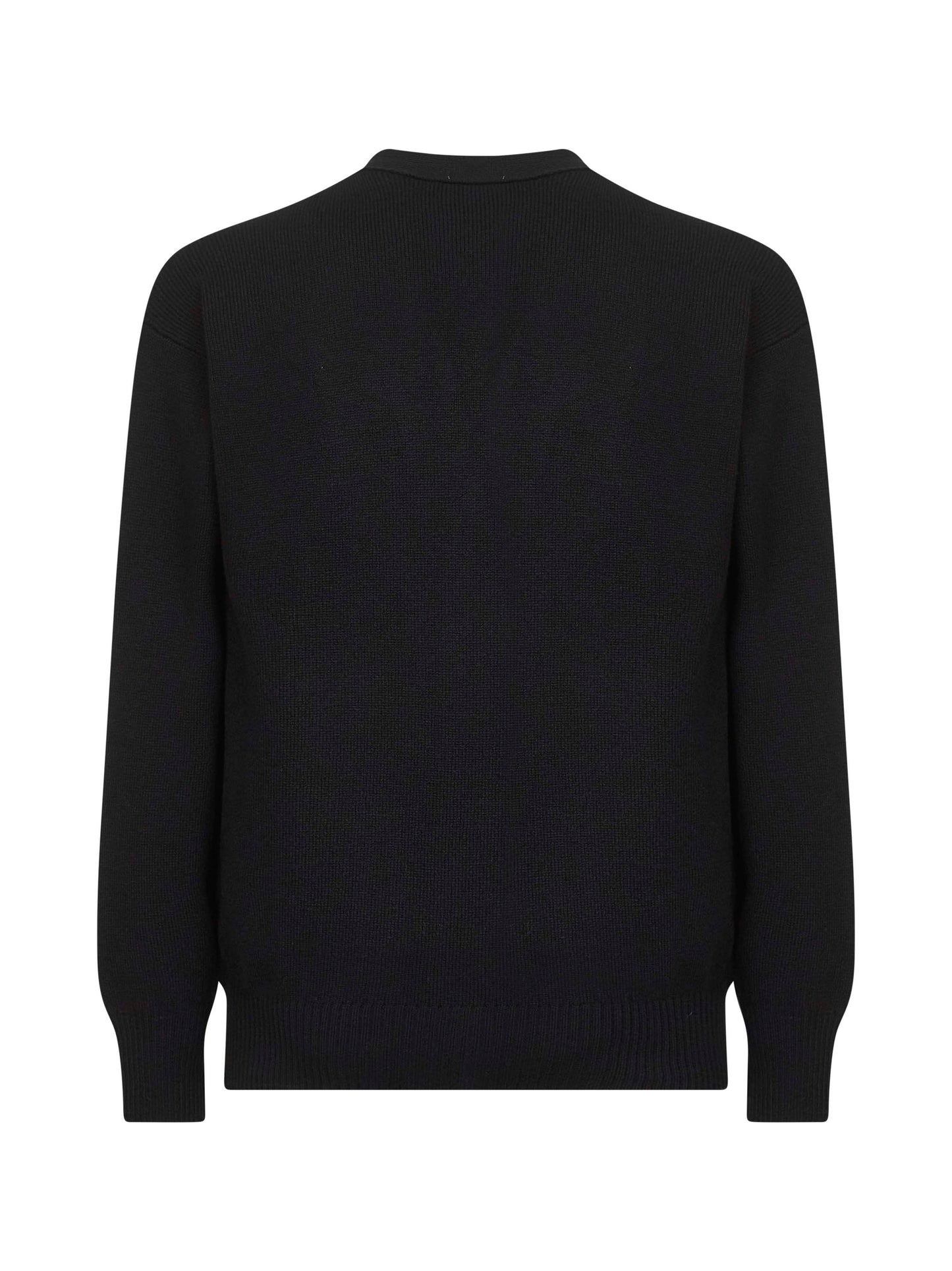 Black virgin wool knit relaxed fit cardigan<BR/>