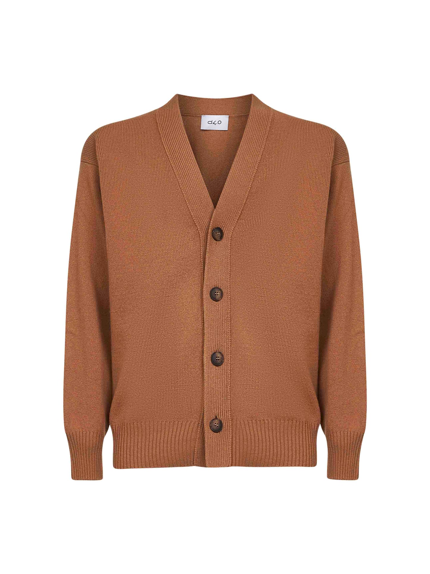 Camel virgin wool knit relaxed fit cardigan