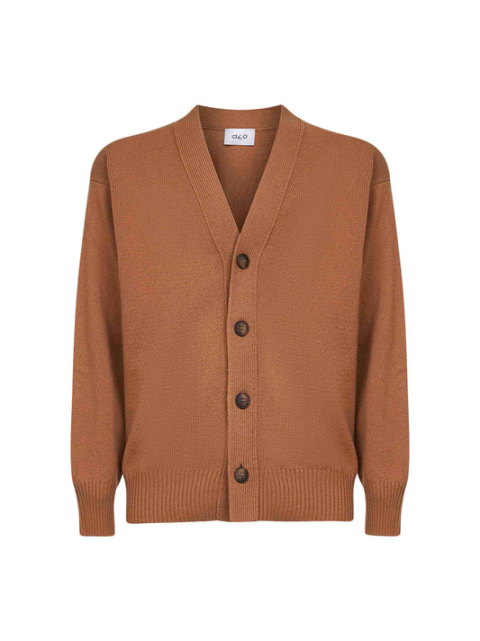 Camel virgin wool knit relaxed fit cardigan