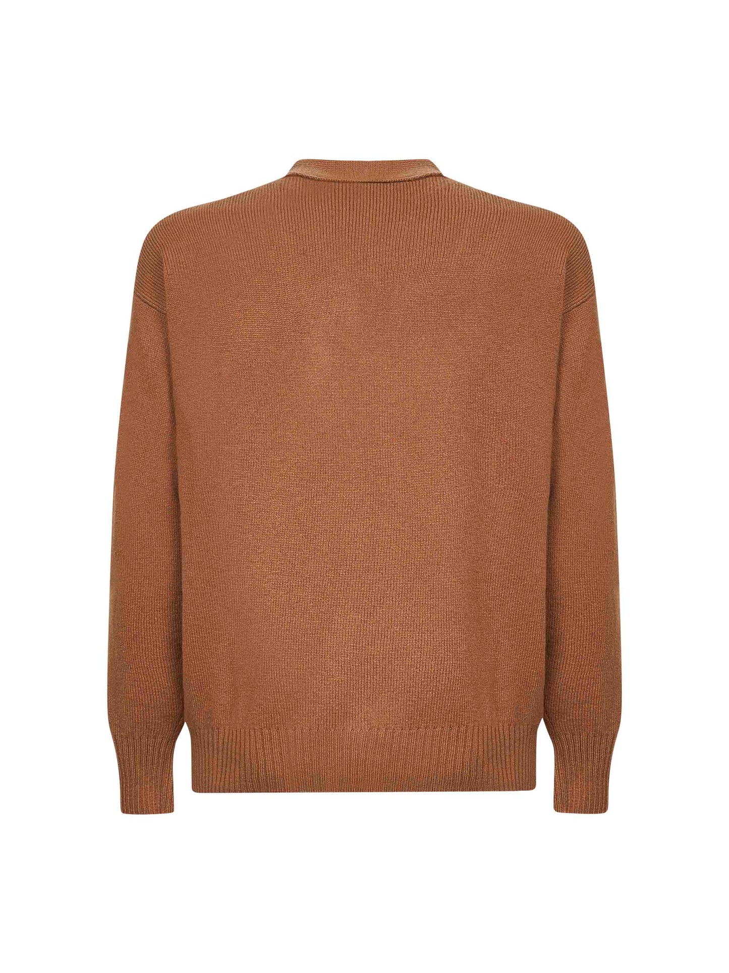 Camel virgin wool knit relaxed fit cardigan