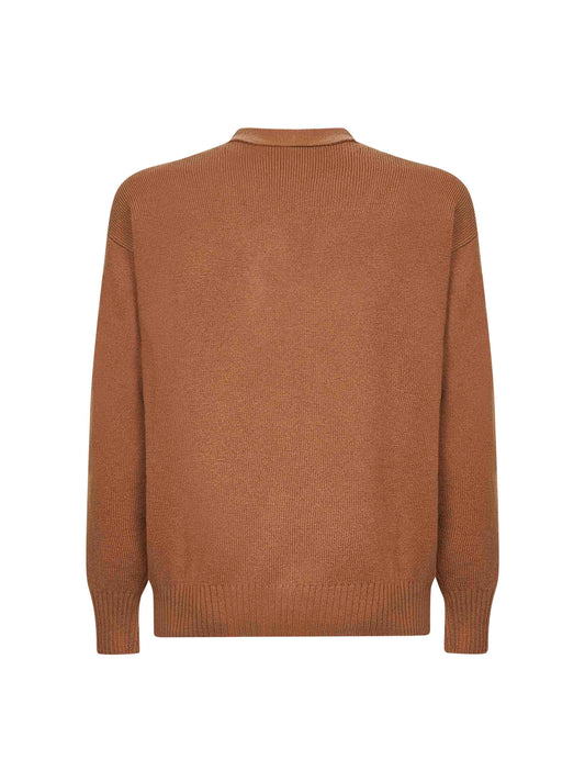 Camel virgin wool knit relaxed fit cardigan