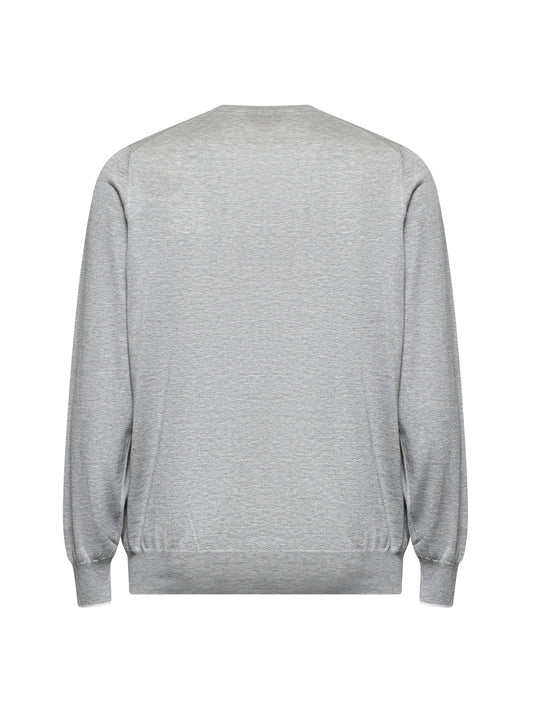Grey silk and cotton crewneck sweater