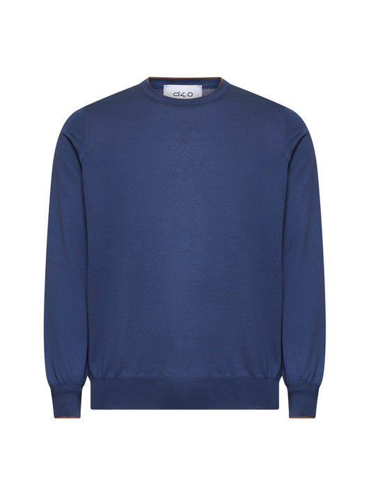 Maglia girocollo in seta e cotone blu