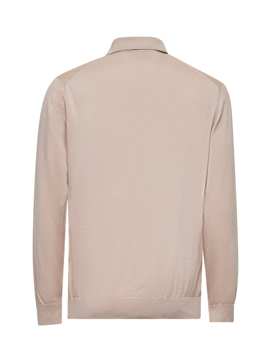 Beige cotton knit polo shirt