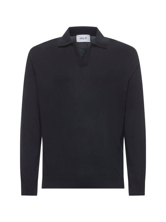 Blue cotton knit polo shirt