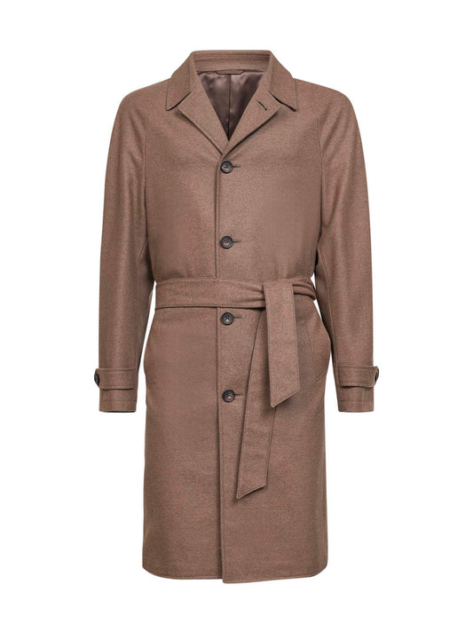 Biscuit wool blend belted coat