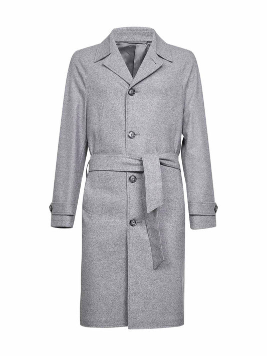 Grey wool blend belted coat
