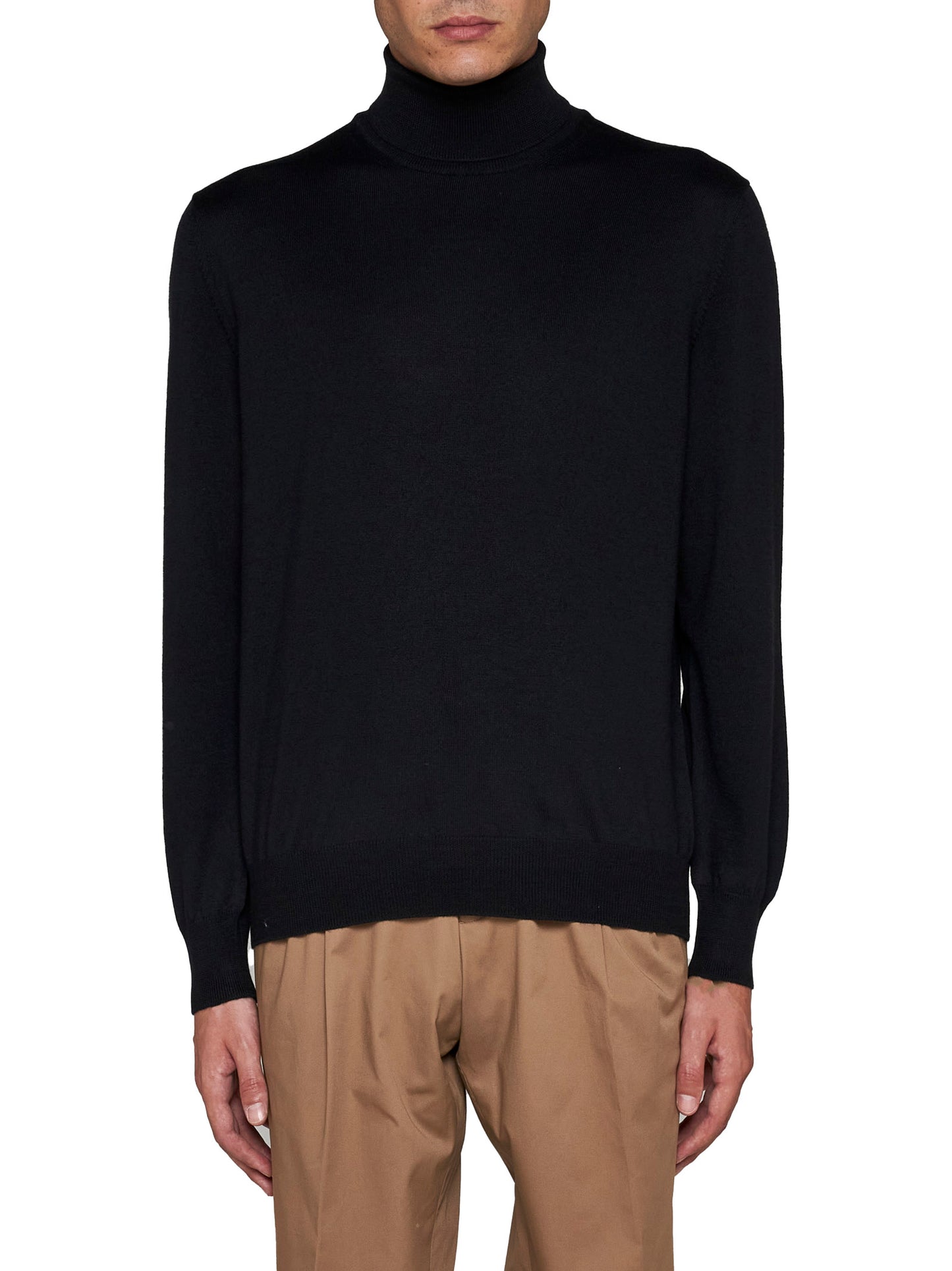 Black virgin wool turtleneck sweater