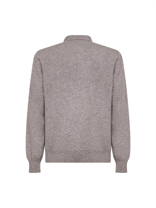 Dark grey wool blend knit polo shirt