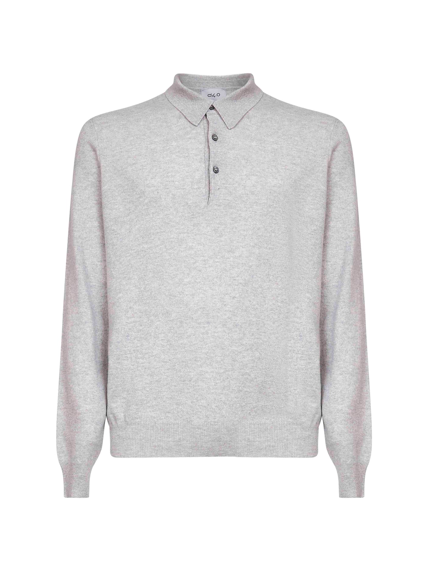 Grey wool blend knit long-sleeved polo shirt
