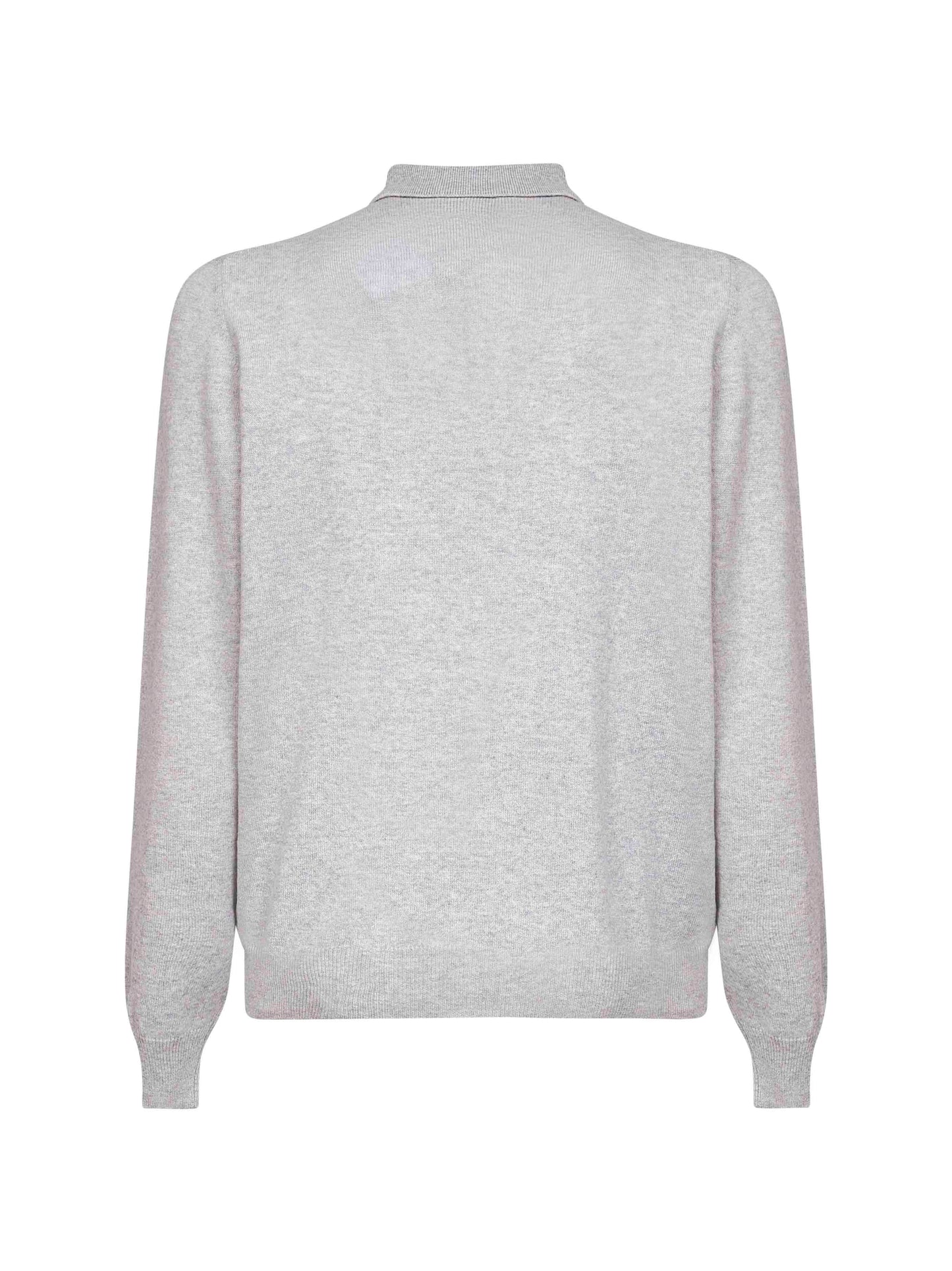Grey wool blend knit long-sleeved polo shirt