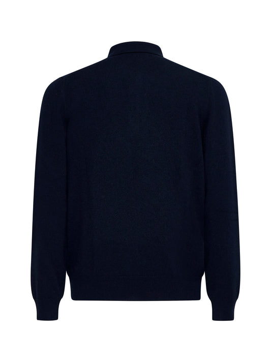 Blue virgin wool, viscose and cashmere polo shirt