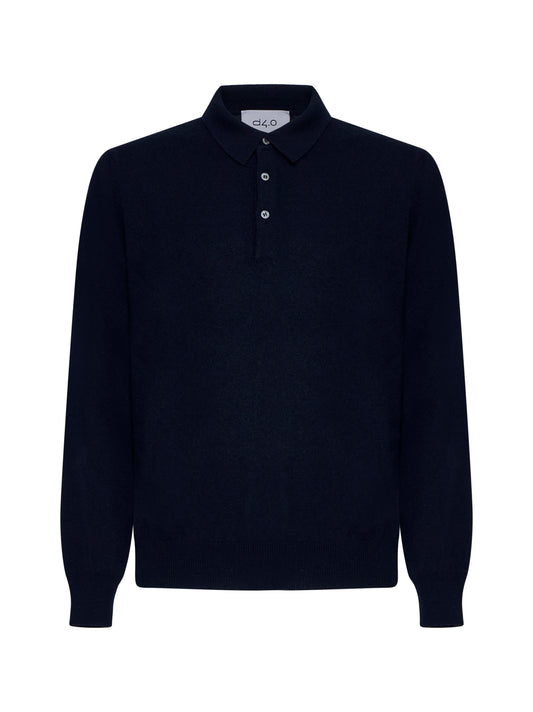Blue virgin wool, viscose and cashmere polo shirt