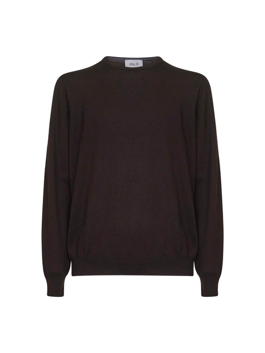 Brown virgin wool knit crewneck sweater