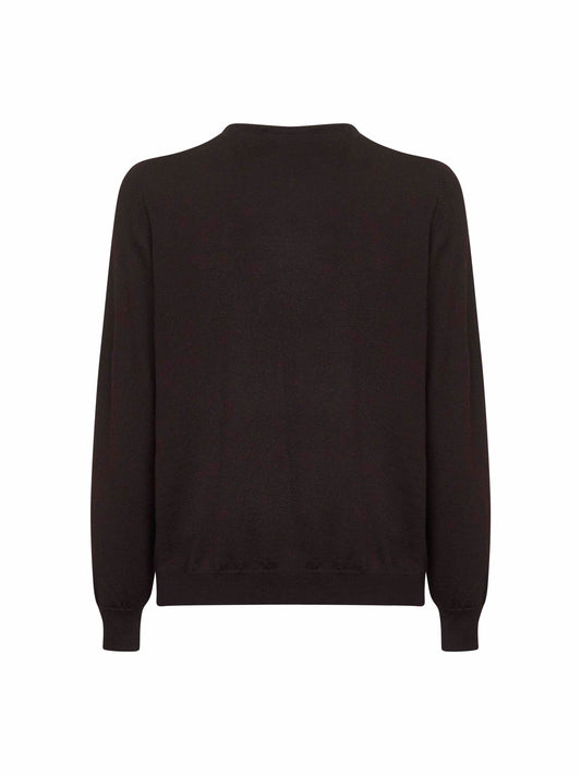 Brown virgin wool knit crewneck sweater