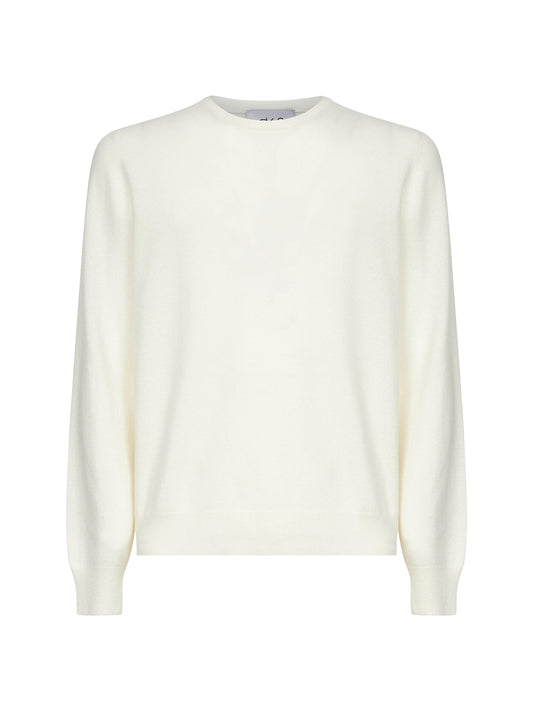 Maglia girocollo in misto lana e cashmere bianco