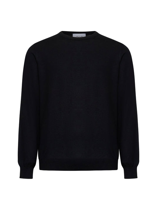 Black virgin wool crewneck sweater