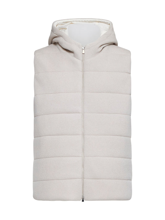 Gilet imbottito con cappuccio in maglia rosa