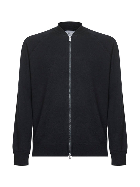 Cardigan stile bomber in lana vergine nera