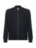 Black virgin wool knit bomber-style cardigan
