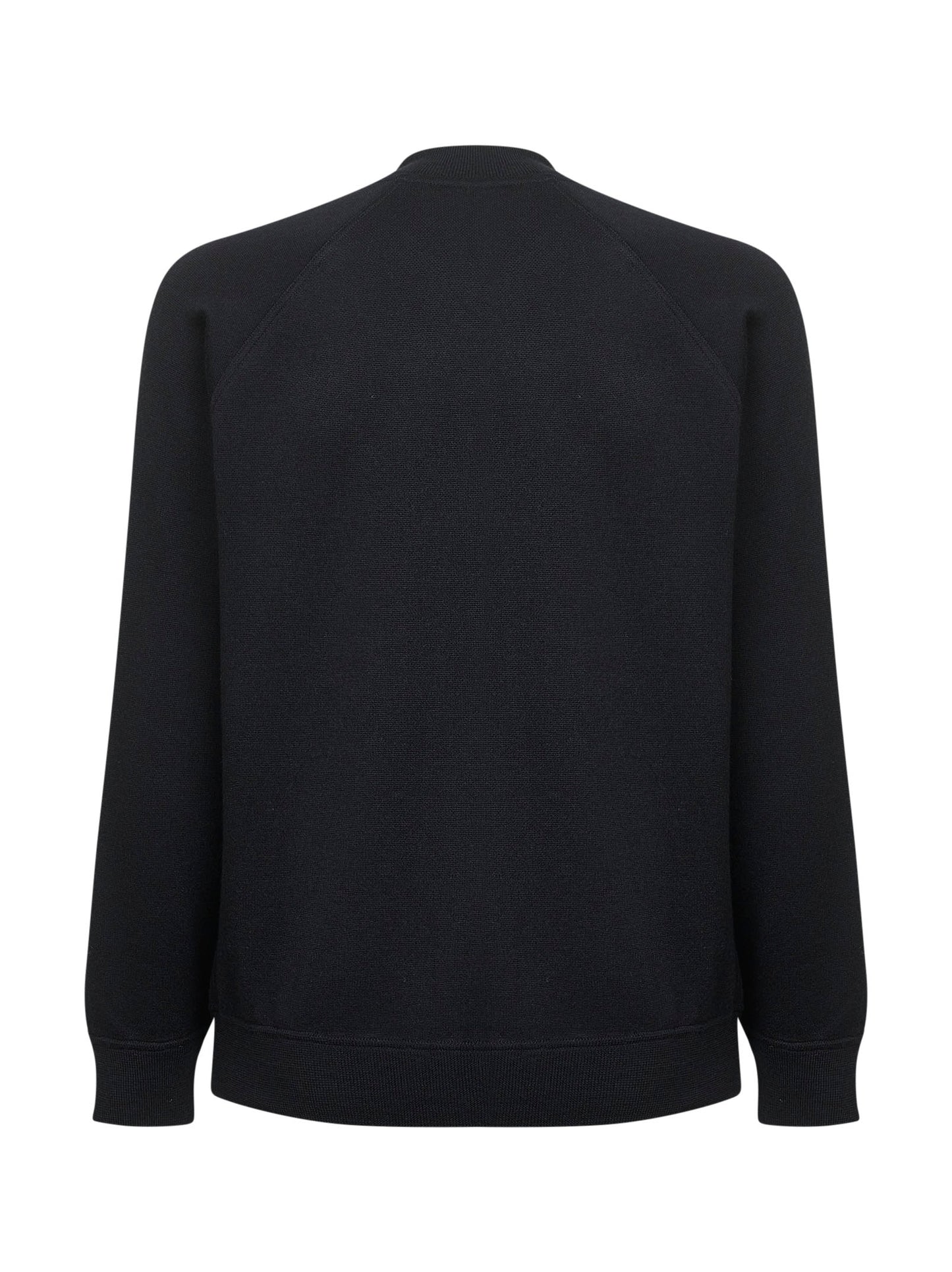 Black virgin wool knit bomber-style cardigan