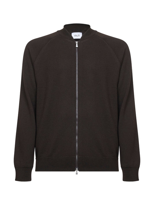 Cardigan stile bomber in lana vergine marrone