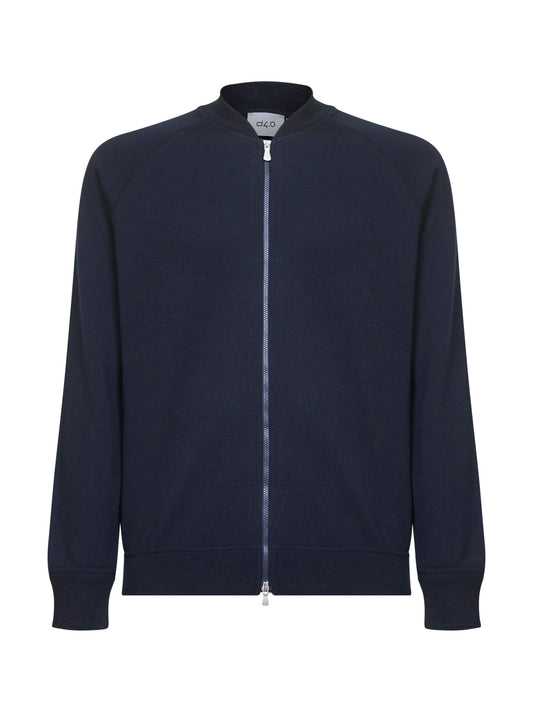 Cardigan stile bomber in lana vergine blu
