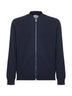 Blue virgin wool knit bomber-style cardigan