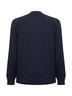 Blue virgin wool knit bomber-style cardigan