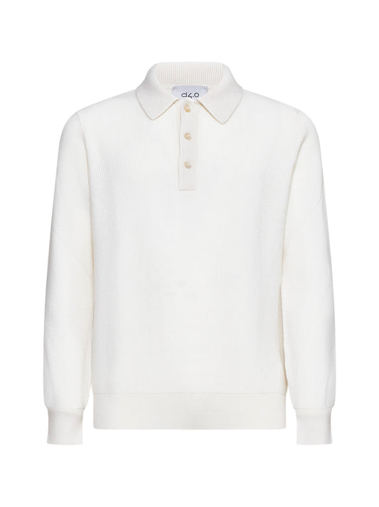 Ivory English rib knit polo shirt