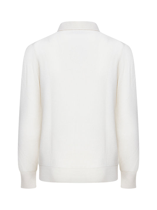 Ivory English rib knit polo shirt