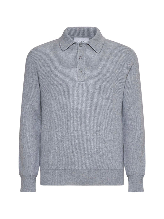 Grey English rib knit polo shirt