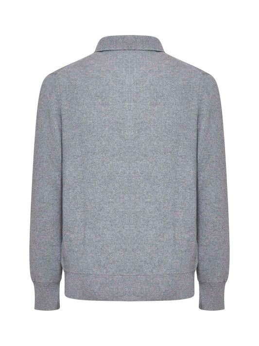 Grey English rib knit polo shirt