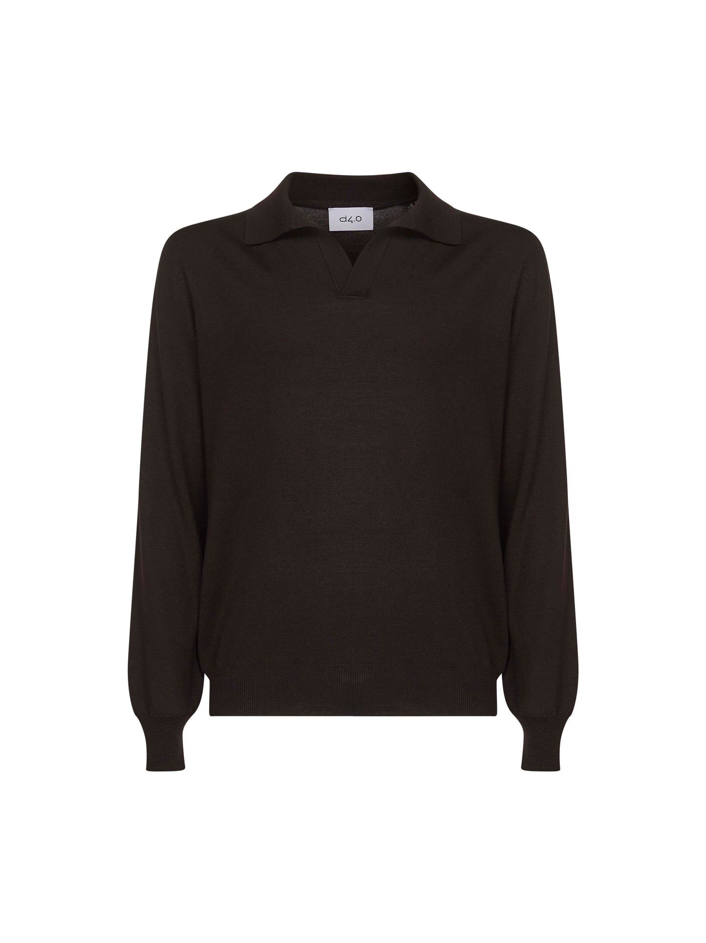 Brown virgin wool knit buttonless polo shirt