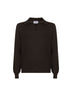 Brown virgin wool knit buttonless polo shirt