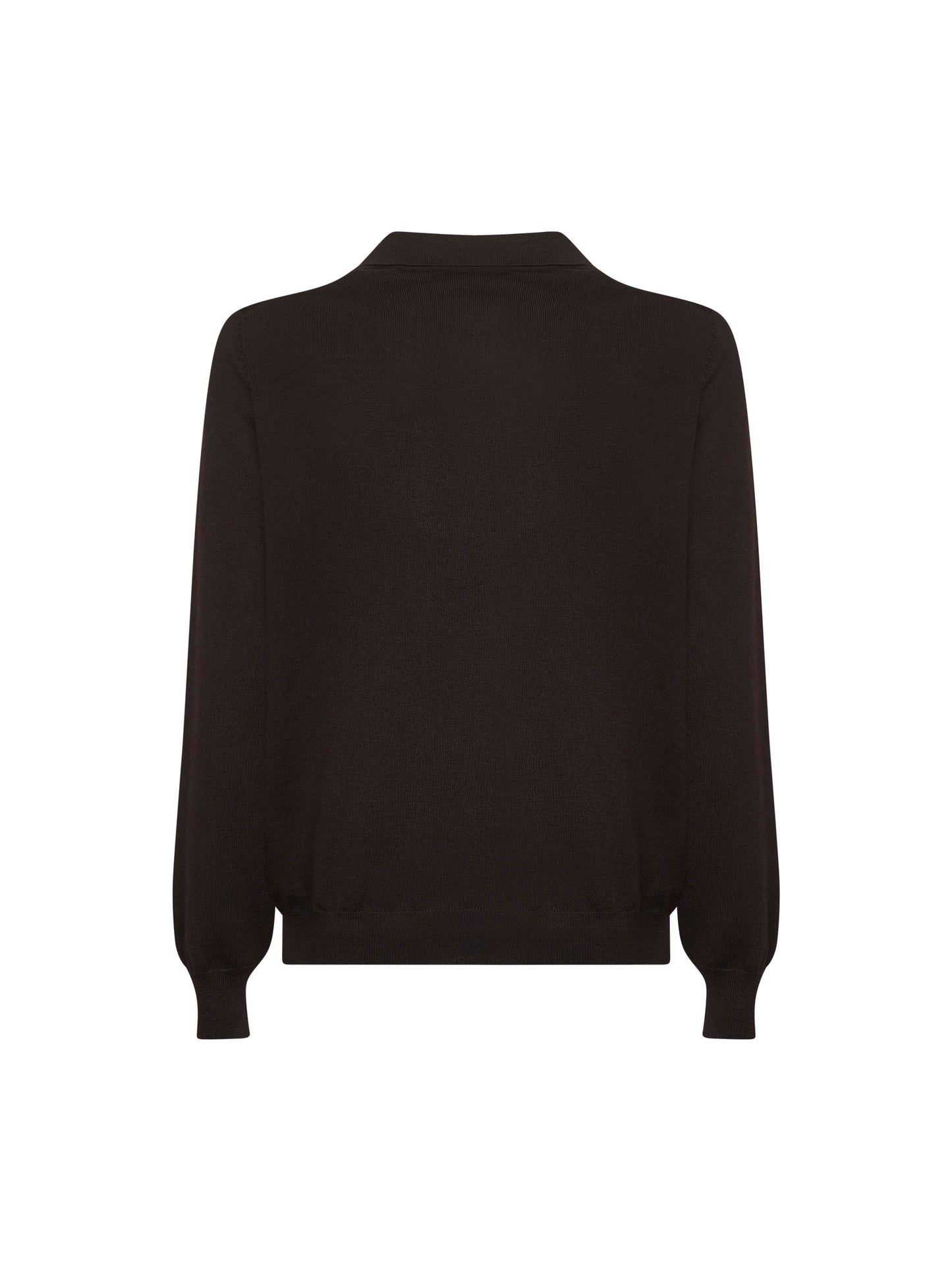 Brown virgin wool knit buttonless polo shirt