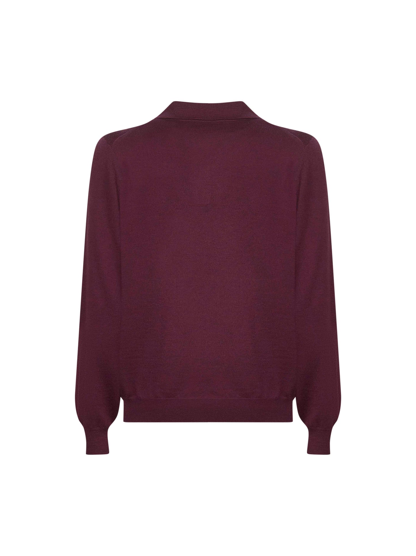 Burgundy virgin wool knit buttonless polo shirt