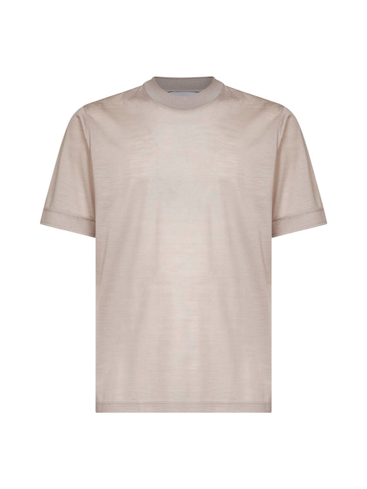 Taupe virgin wool jersey T-shirt