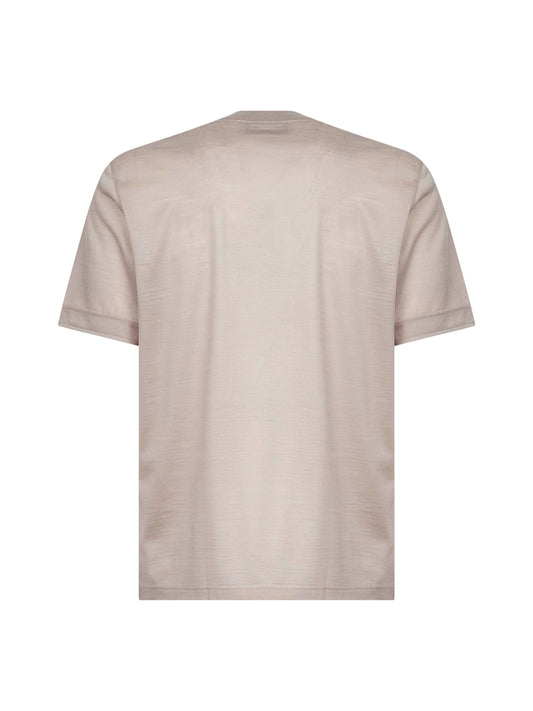 Taupe virgin wool jersey T-shirt