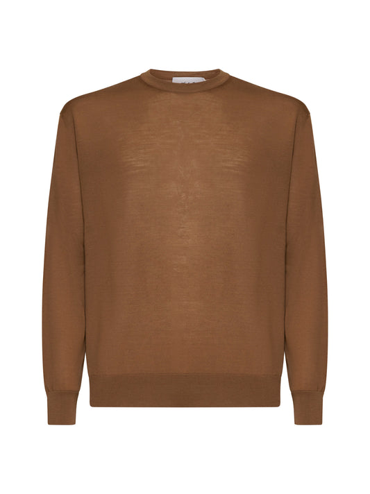 Hazelnut brown virgin wool crewneck sweater