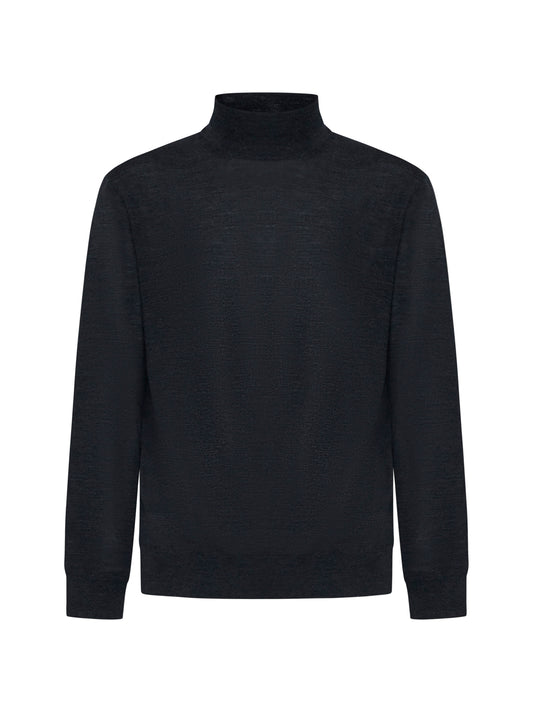 Grey virgin wool mock neck sweater