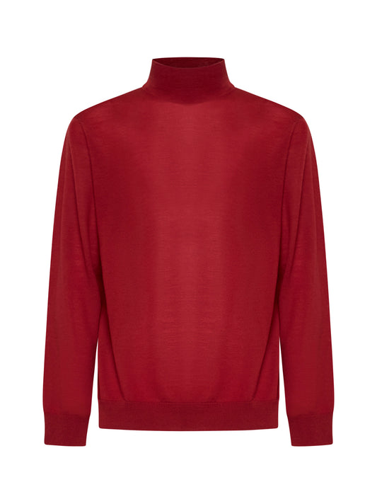 Red virgin wool mock neck sweater