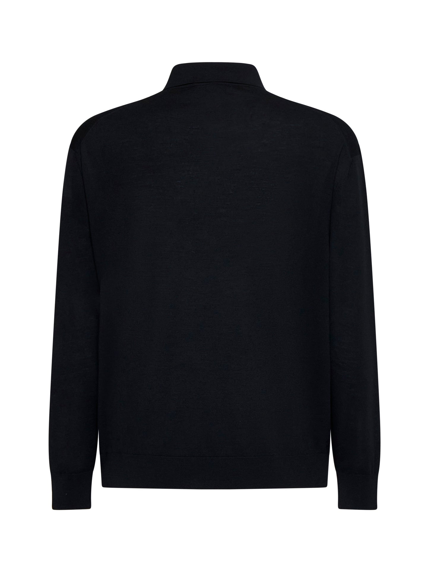 Black virgin wool knit polo shirt