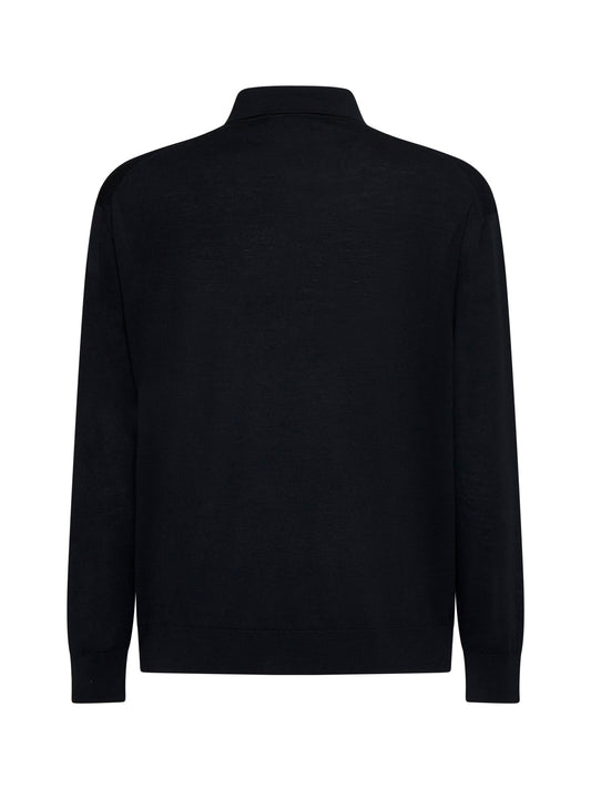 Black virgin wool knit polo shirt