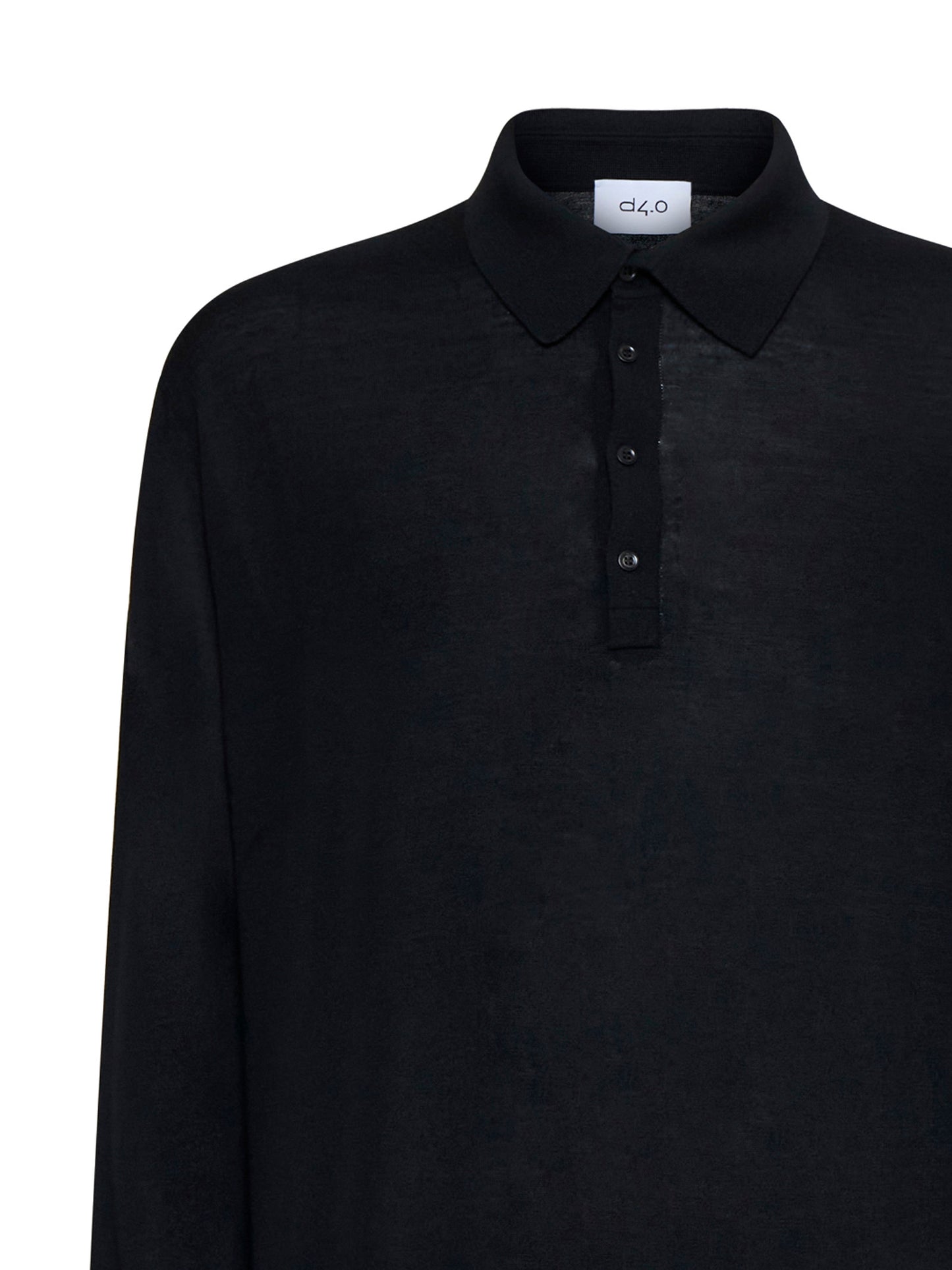 Black virgin wool knit polo shirt