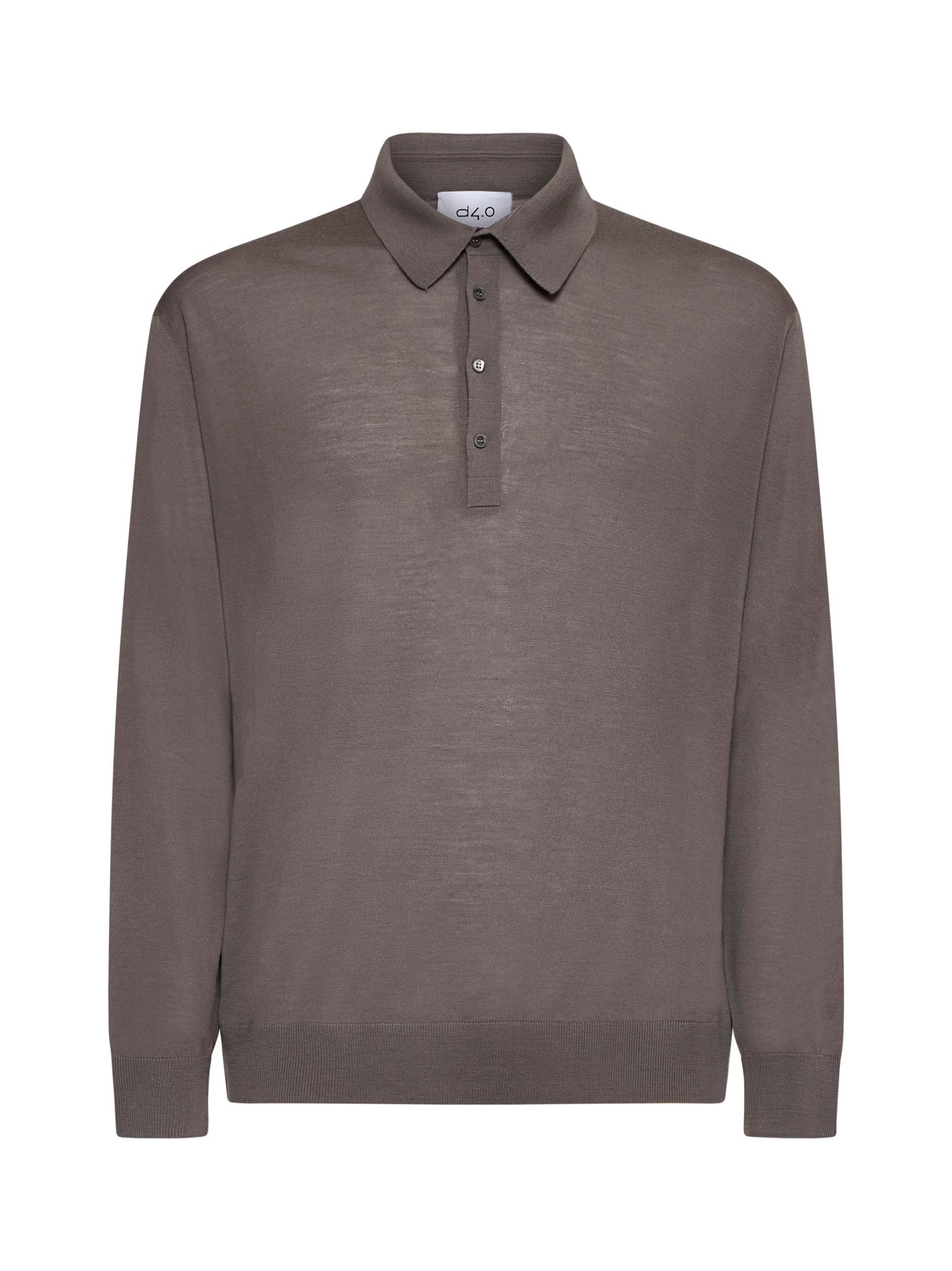 Taupe virgin wool knit polo shirt