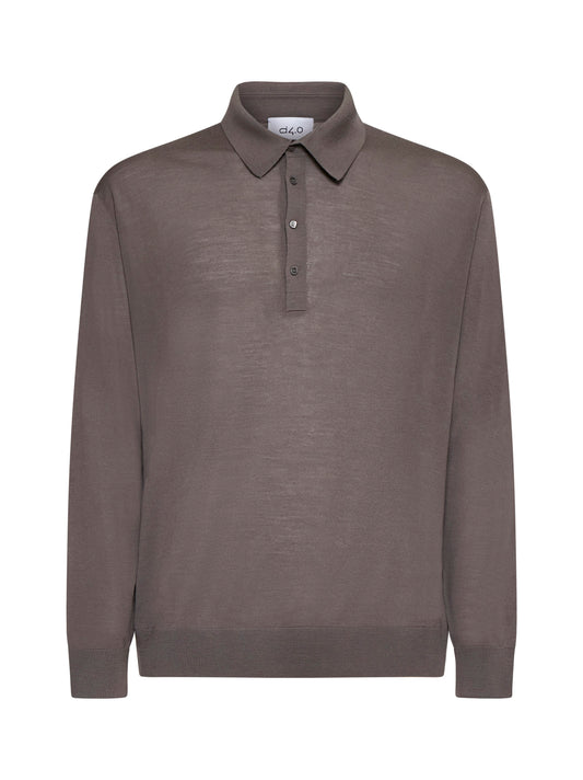 Taupe virgin wool knit polo shirt