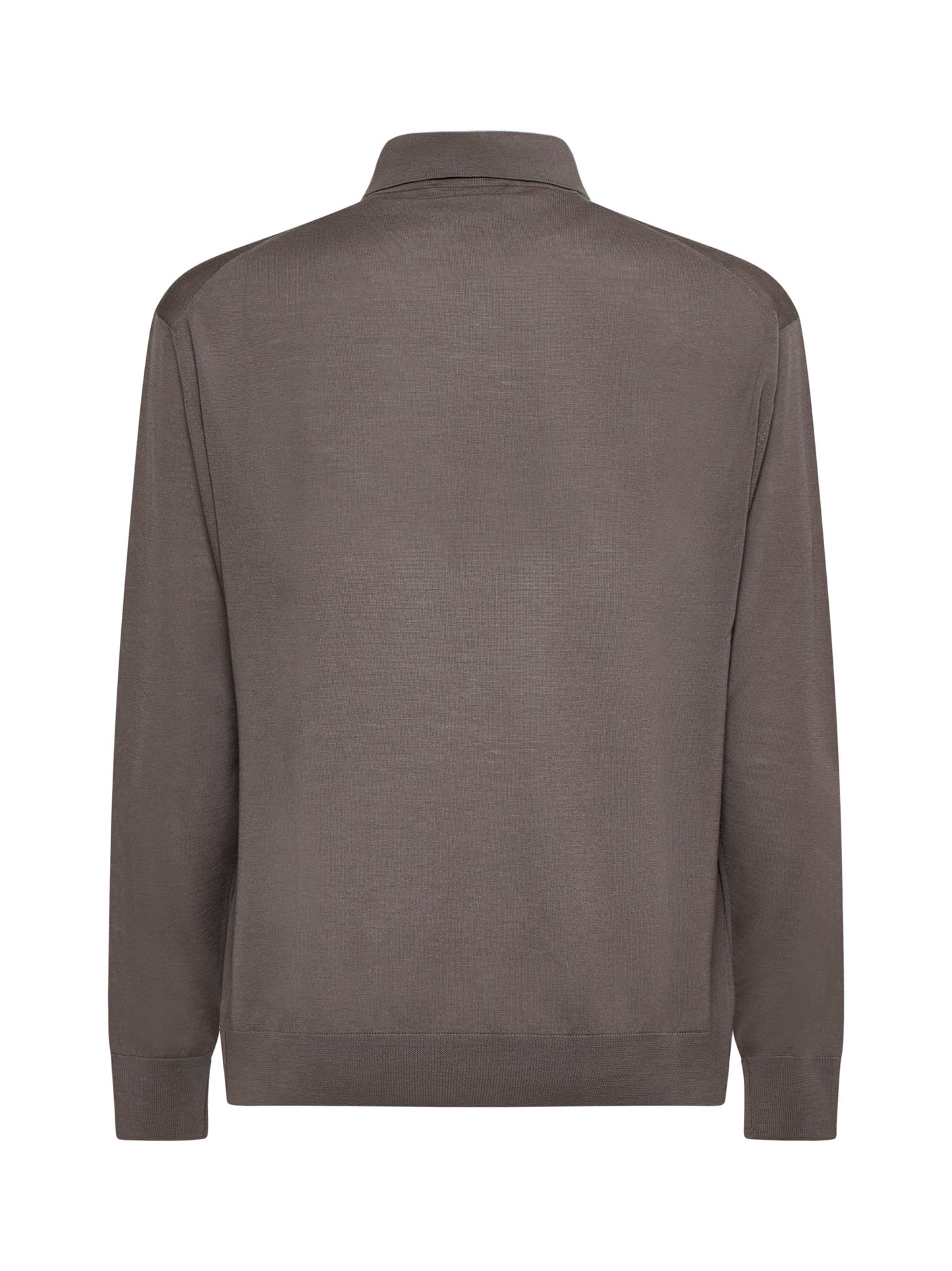 Taupe virgin wool knit polo shirt