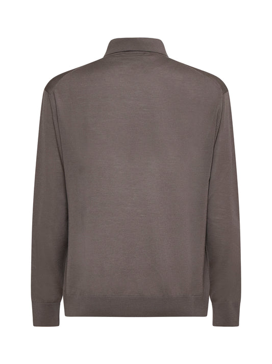 Taupe virgin wool knit polo shirt