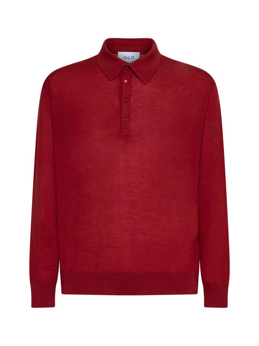 Red virgin wool knit polo shirt